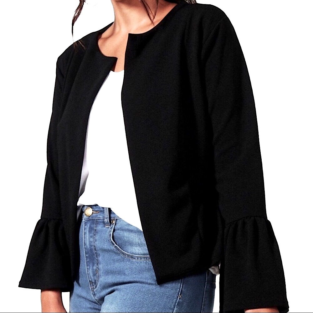 boohoo Black Lightweight Blazer with Bell Sleeves - Picture 4 of 12